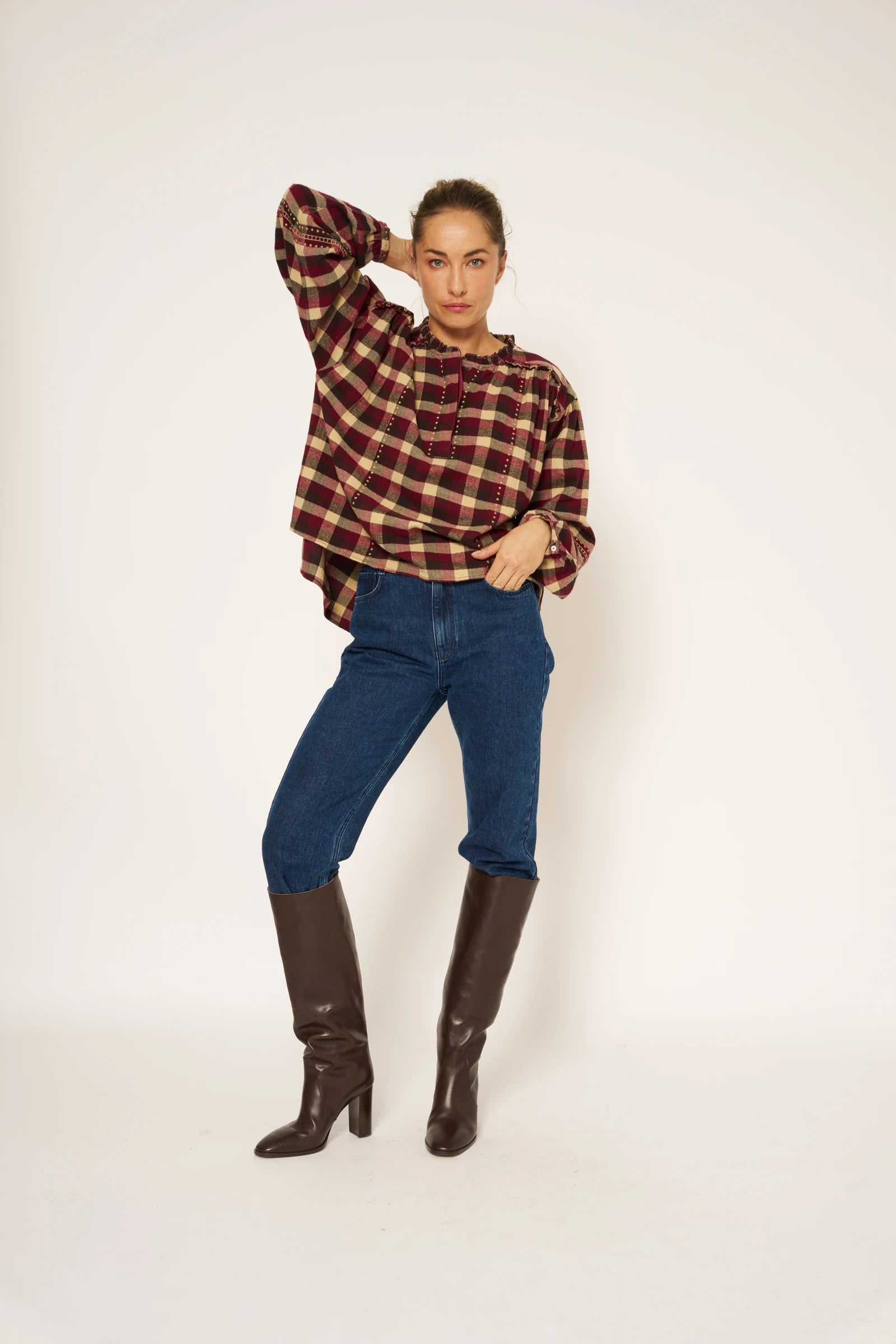 BLOUSE CAROLA - BROWN CHECKS